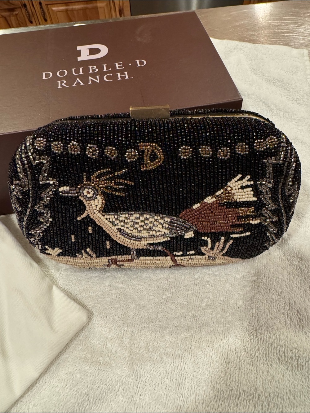 Double D Ranch Black Beaded Roadrunner Evening Clutch with Shoulder Strap - Picture 2 of 10